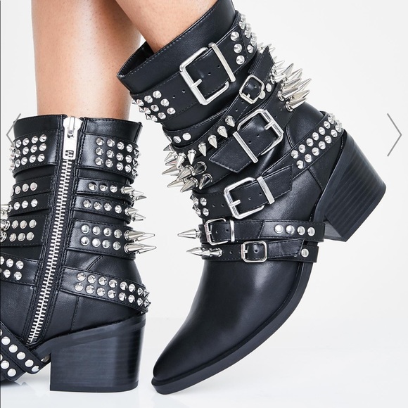 Dolls Kill Shoes - Rocked all over studded black combat boots